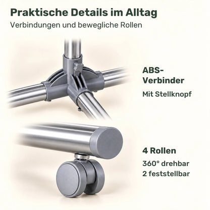 Kleiderständer höhenverstellbar Kevin – 25 kg, ausziehbar mit Rollen - nestful