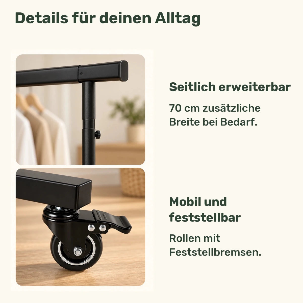 Kleiderständer höhenverstellbar Soran – klappbar und ausziehbar mit Rollen - nestful
