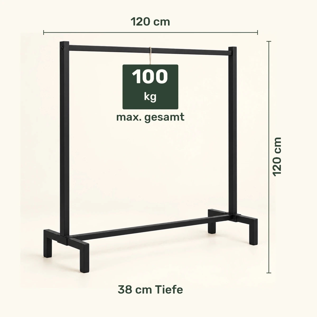 Kleiderständer im Industriestil Melva – bis 100 kg, aus Metall in Schwarz - nestful