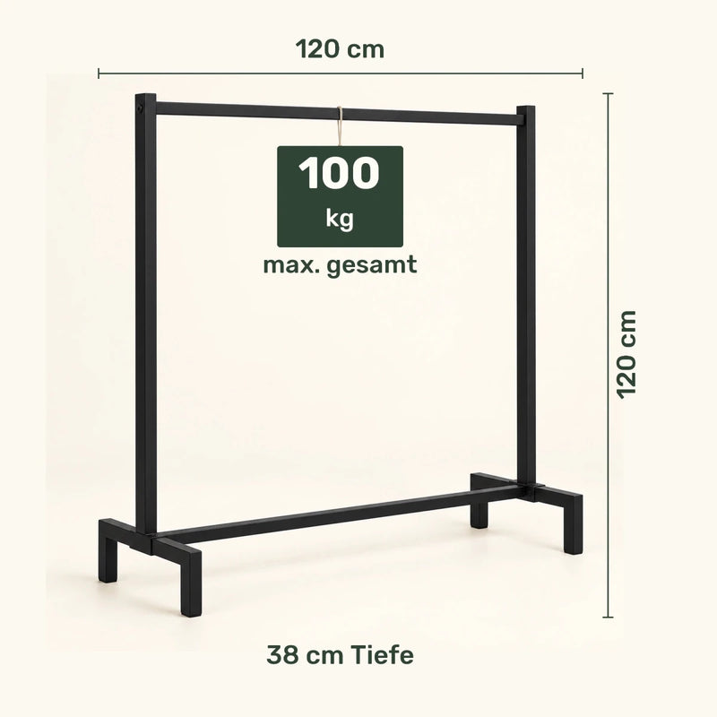 Kleiderständer im Industriestil Melva – bis 100 kg, aus Metall in Schwarz - nestful
