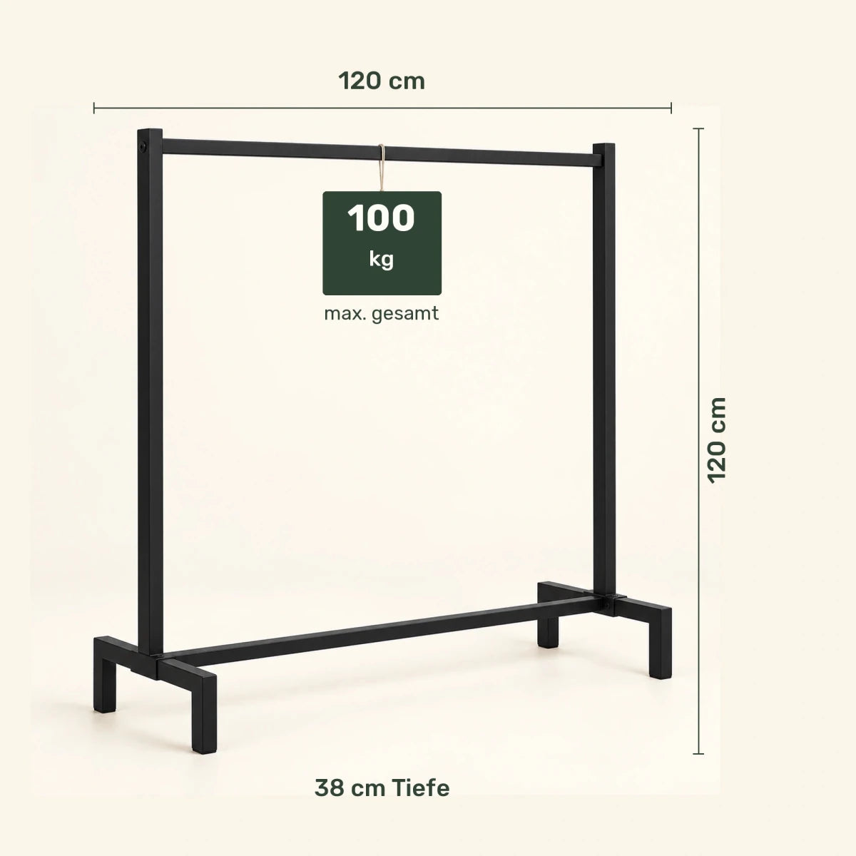 Kleiderständer im Industriestil Melva – bis 100 kg, aus Metall in Schwarz - nestful