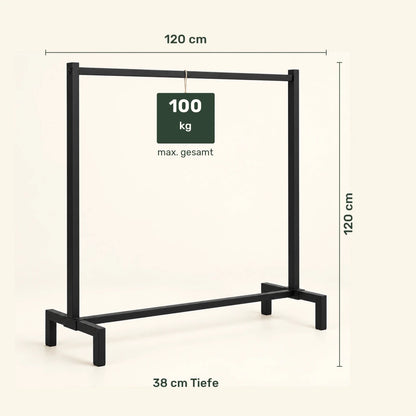 Kleiderständer im Industriestil Melva – bis 100 kg, aus Metall in Schwarz - nestful