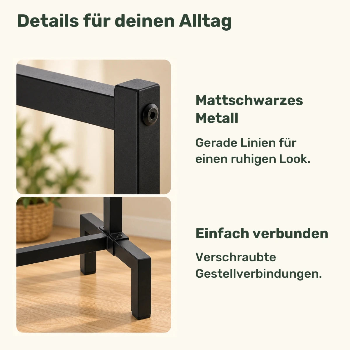 Kleiderständer im Industriestil Melva – bis 100 kg, aus Metall in Schwarz - nestful