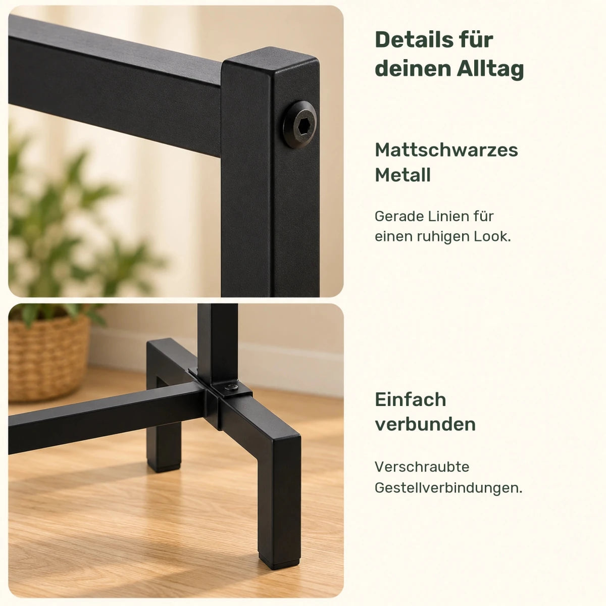 Kleiderständer im Industriestil Melva – bis 100 kg, aus Metall in Schwarz - nestful
