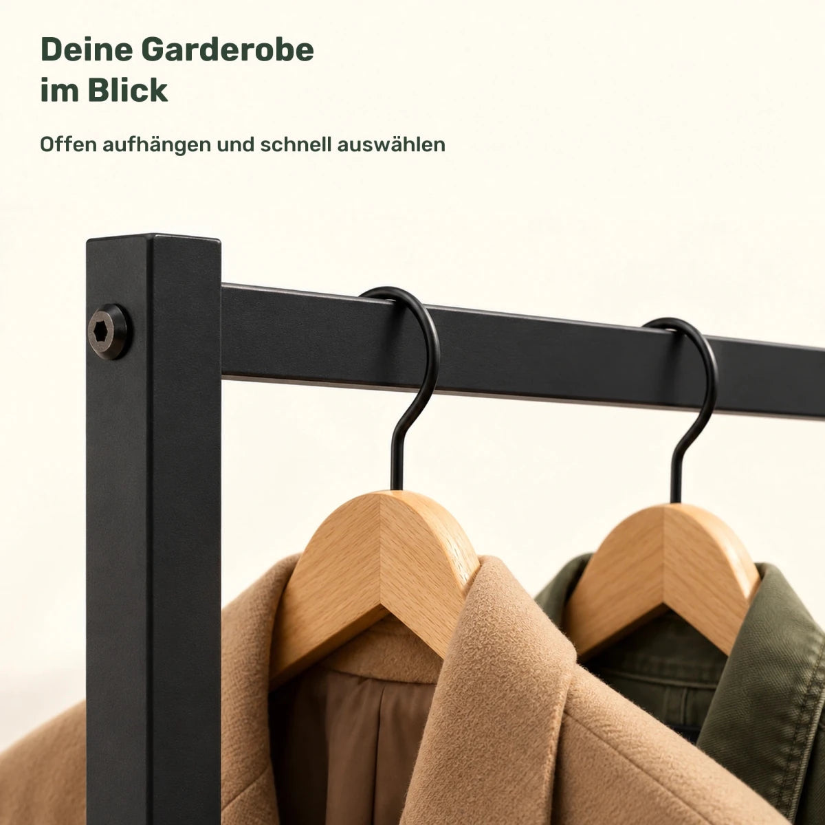Kleiderständer im Industriestil Melva – bis 100 kg, aus Metall in Schwarz - nestful