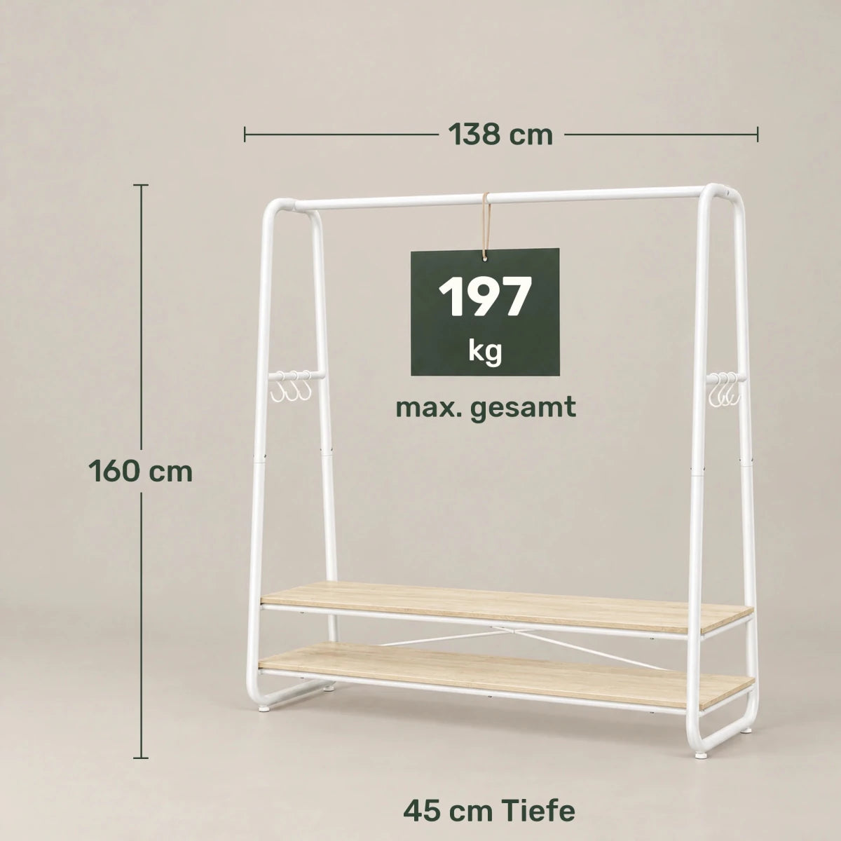 Kleiderständer mit 2 Ablagen Jonas – 197 kg, mit 6 Haken - nestful