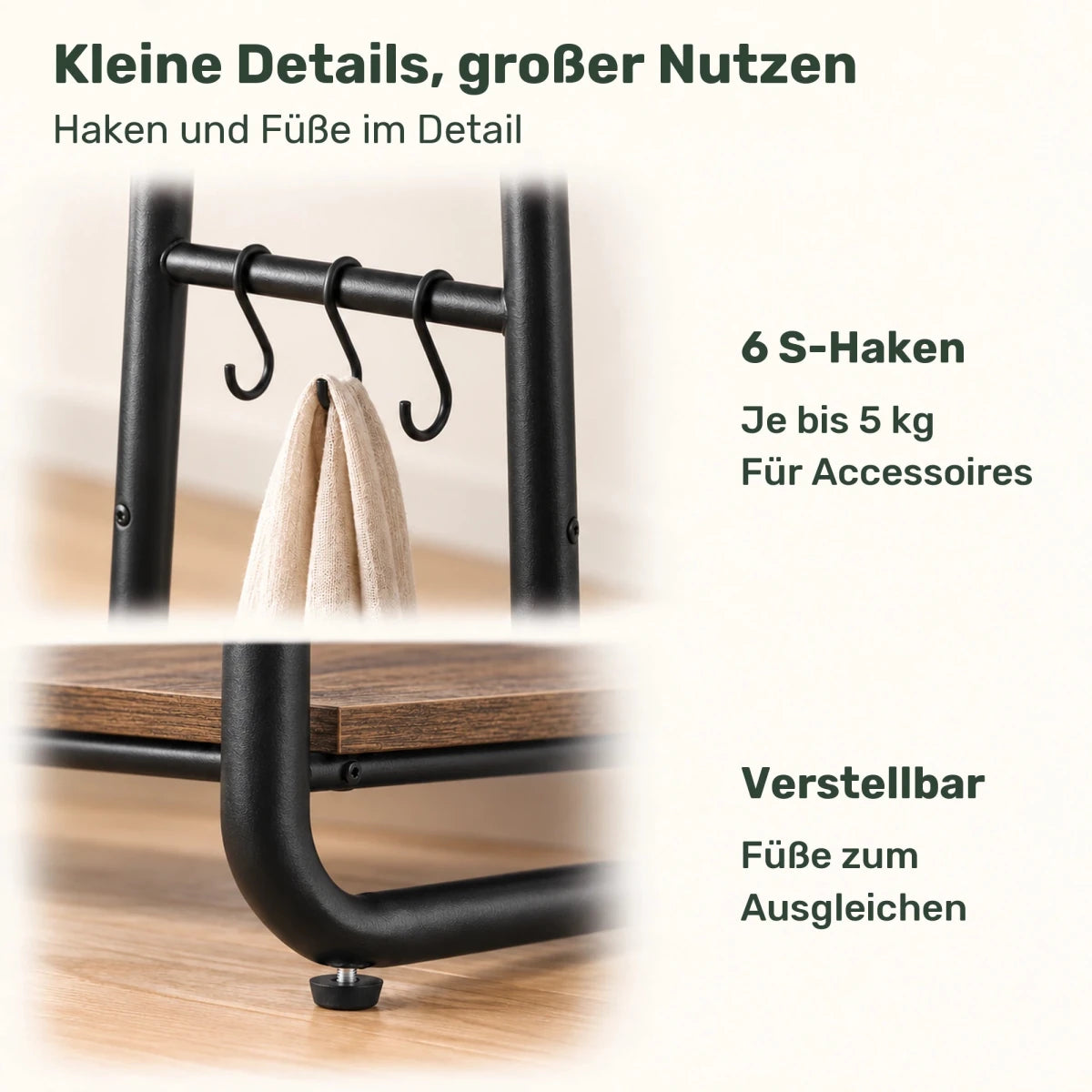Kleiderständer mit 2 Ablagen Michael – 190 kg, mit 6 Haken - nestful