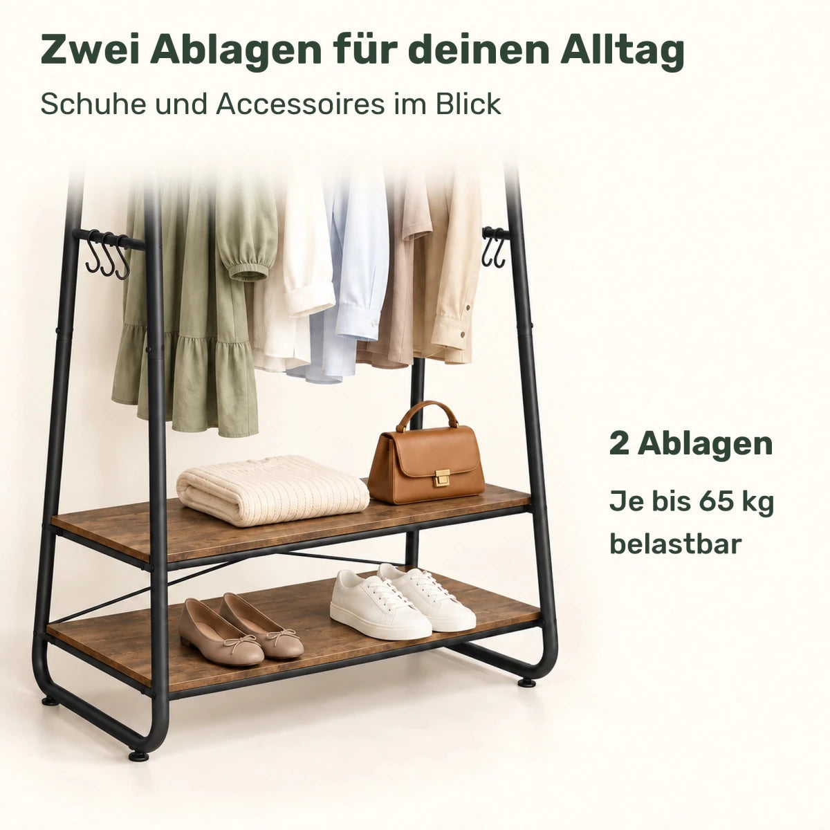 Kleiderständer mit 2 Ablagen Michael – 190 kg, mit 6 Haken - nestful