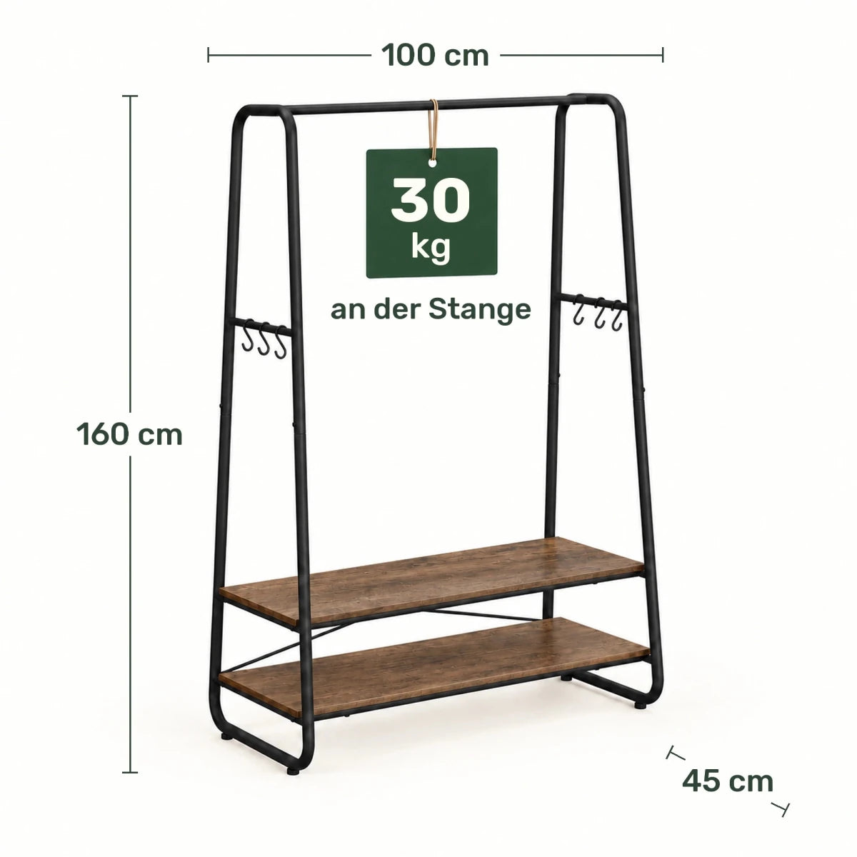 Kleiderständer mit 2 Ablagen Michael – 190 kg, mit 6 Haken - nestful