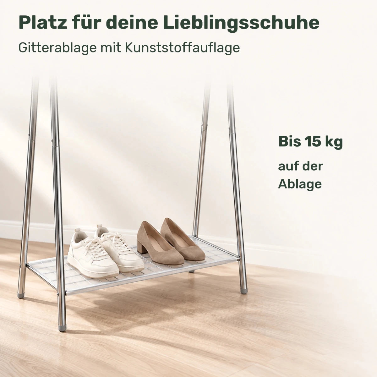 Kleiderständer mit Ablage Henry – 33,5 cm tief, 40 kg an der Stange - nestful