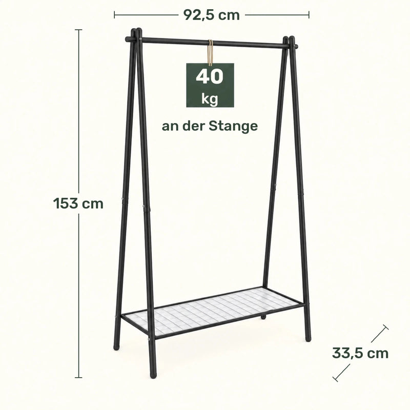 Kleiderständer mit Ablage Henry – 33,5 cm tief, 40 kg an der Stange - nestful