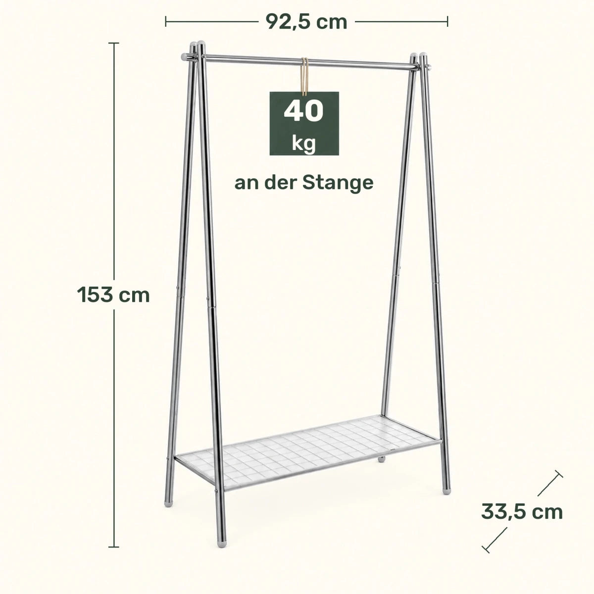 Kleiderständer mit Ablage Henry – 33,5 cm tief, 40 kg an der Stange - nestful
