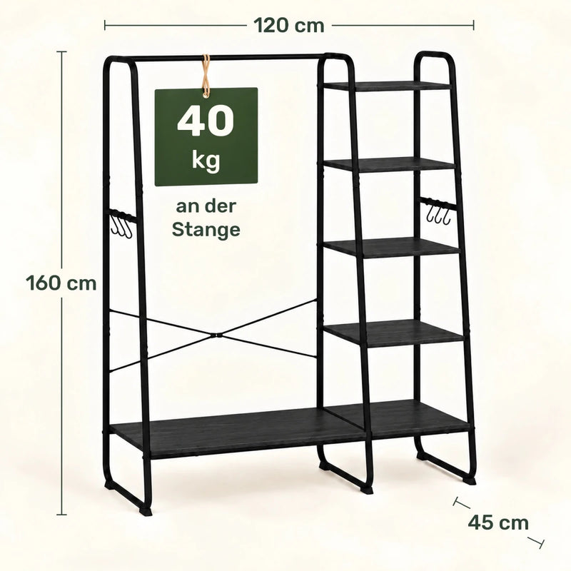 Kleiderständer mit Ablagen Daniel – 220 kg, mit Haken - nestful