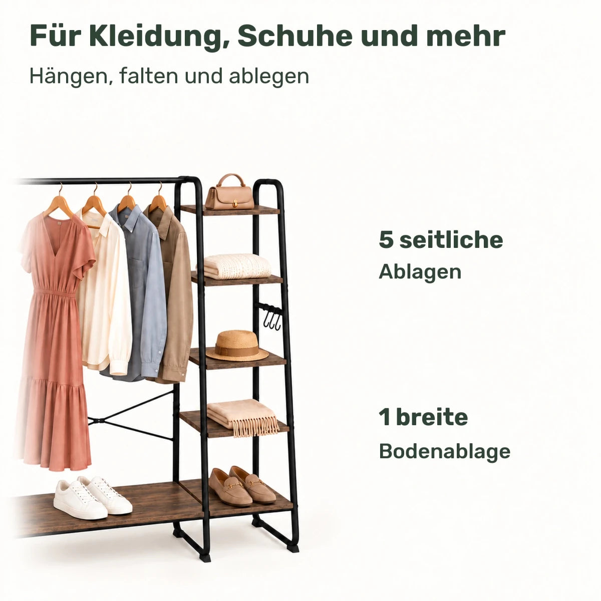 Kleiderständer mit Ablagen Daniel – 220 kg, mit Haken - nestful