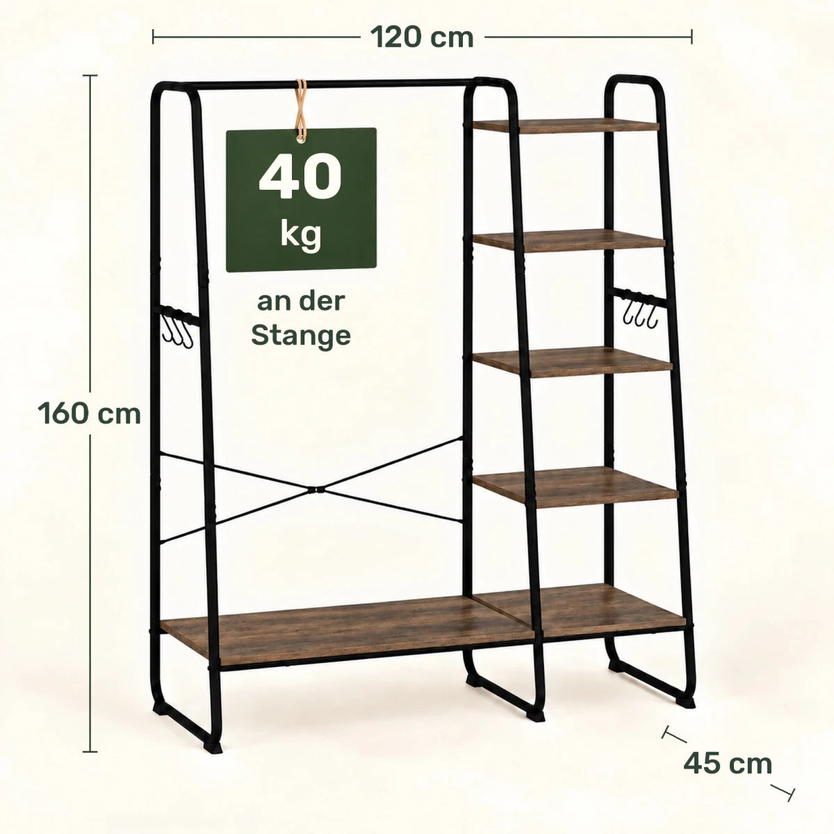 Kleiderständer mit Ablagen Daniel – 220 kg, mit Haken - nestful
