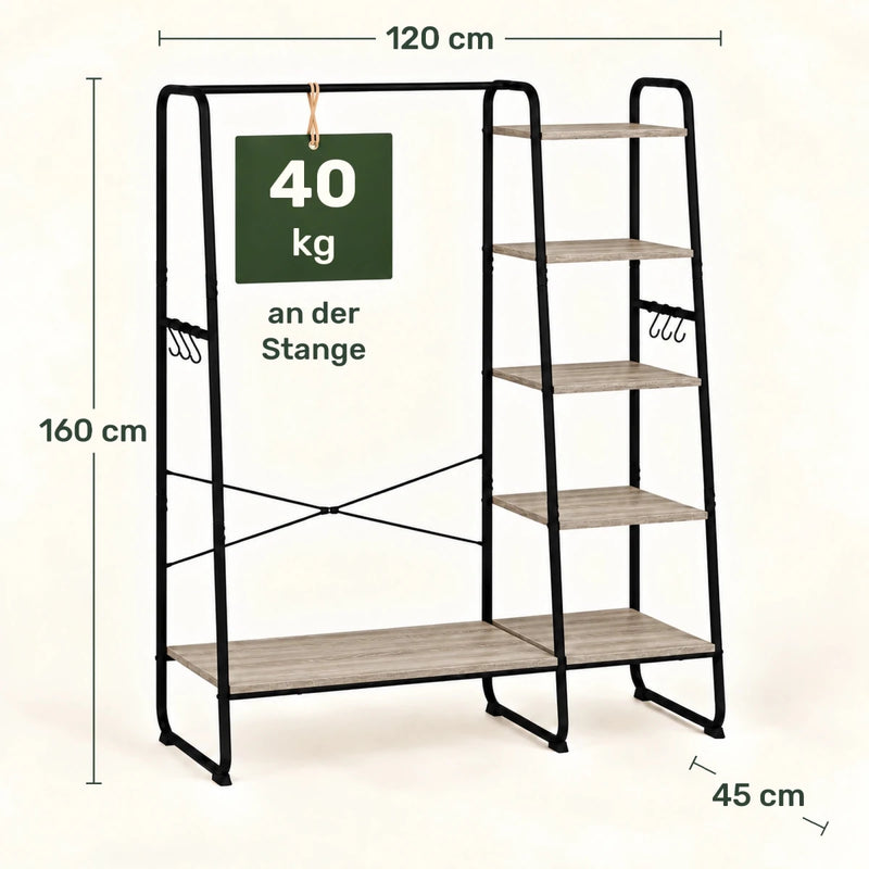 Kleiderständer mit Ablagen Daniel – 220 kg, mit Haken - nestful