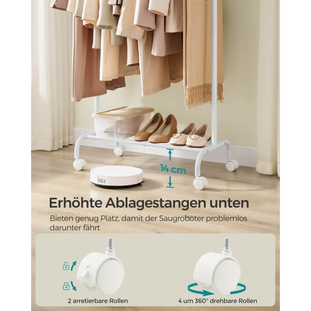 Kleiderständer – Robin – ausziehbar mit Rollen - nestful