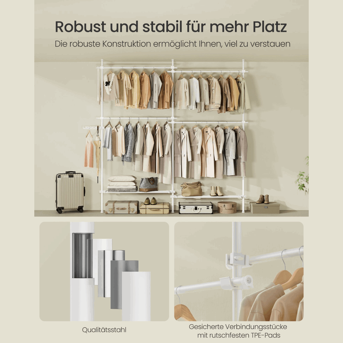 Kleiderständer - Levia - Deckenhoch, aus Stahl, höhen & breitenverstellbar - nestful