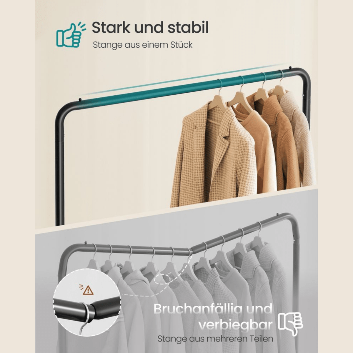 Kleiderständer mit Rollen 50kg – Luis– Minimalistisch & Mobil in Schwarz - nestful