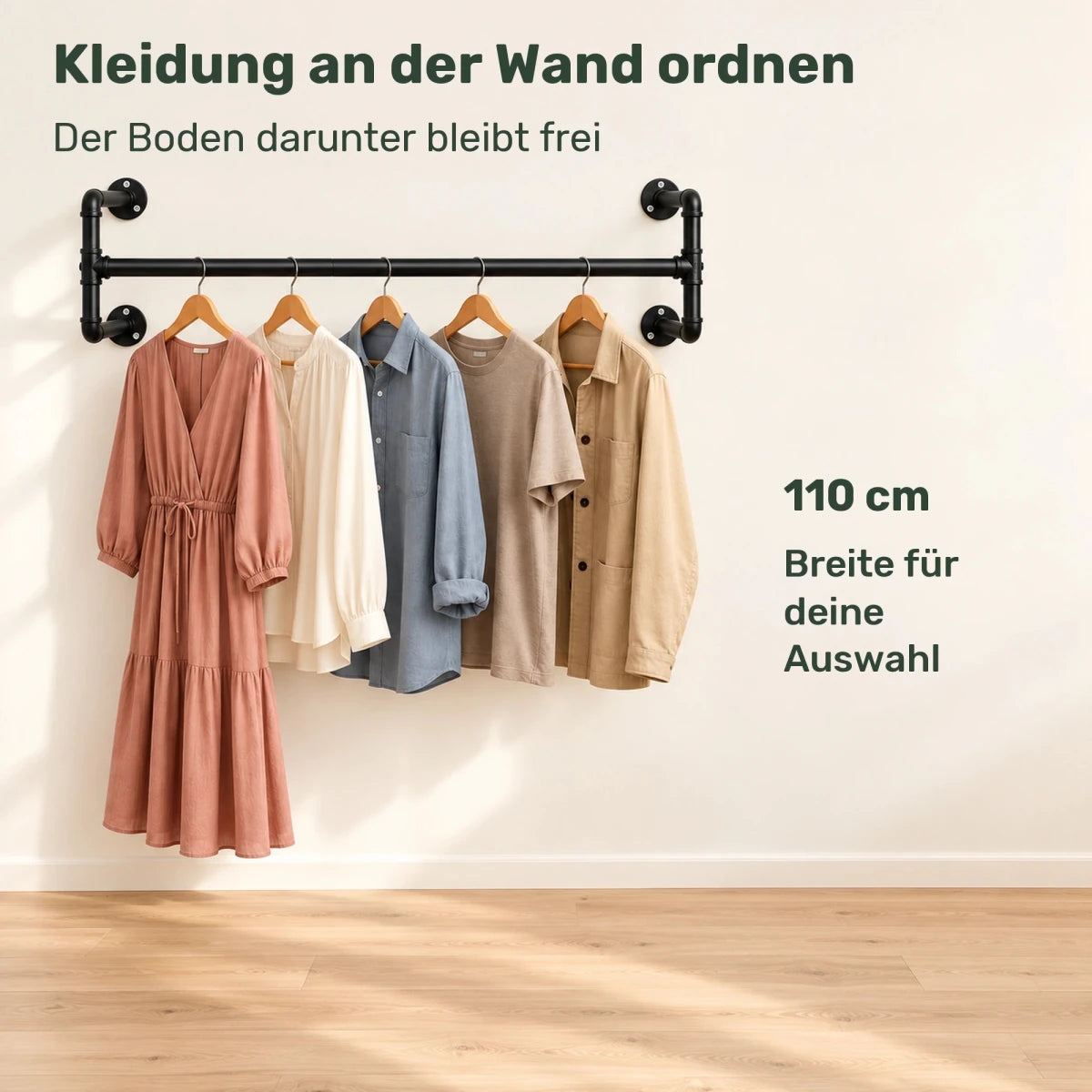 Kleiderstange für die Wand David – 110 cm, bis 60 kg je Stange - nestful