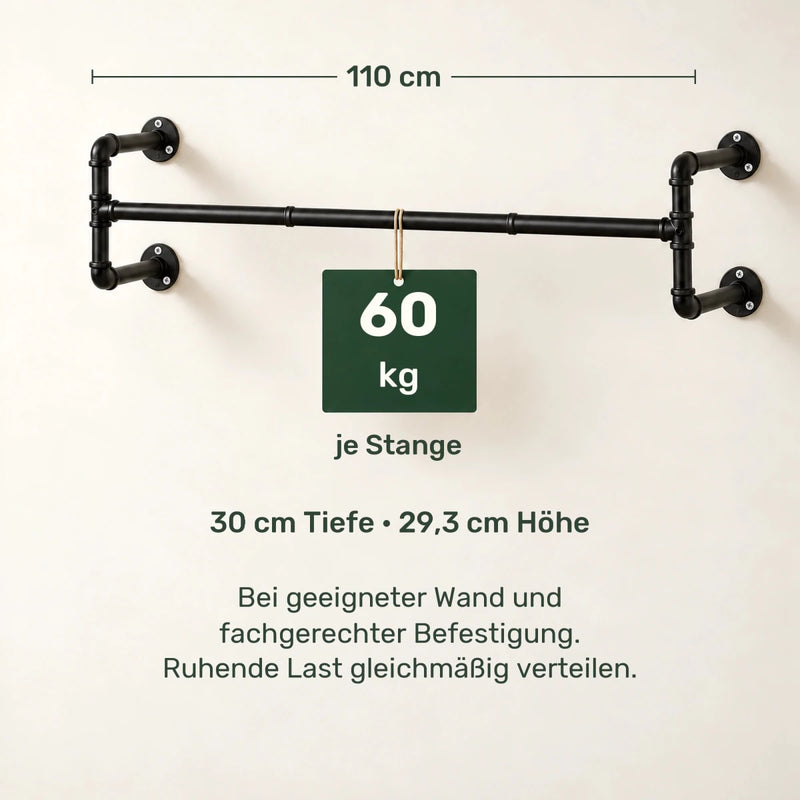 Kleiderstange für die Wand David – 110 cm, bis 60 kg je Stange - nestful