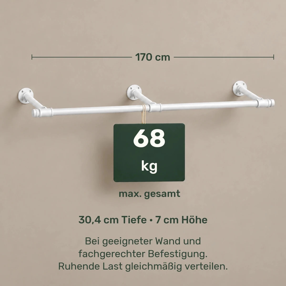 Kleiderstange für die Wand Sam – 170 cm, bis 68 kg - nestful