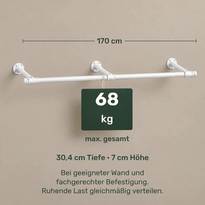 Kleiderstange für die Wand Sam – 170 cm, bis 68 kg - nestful