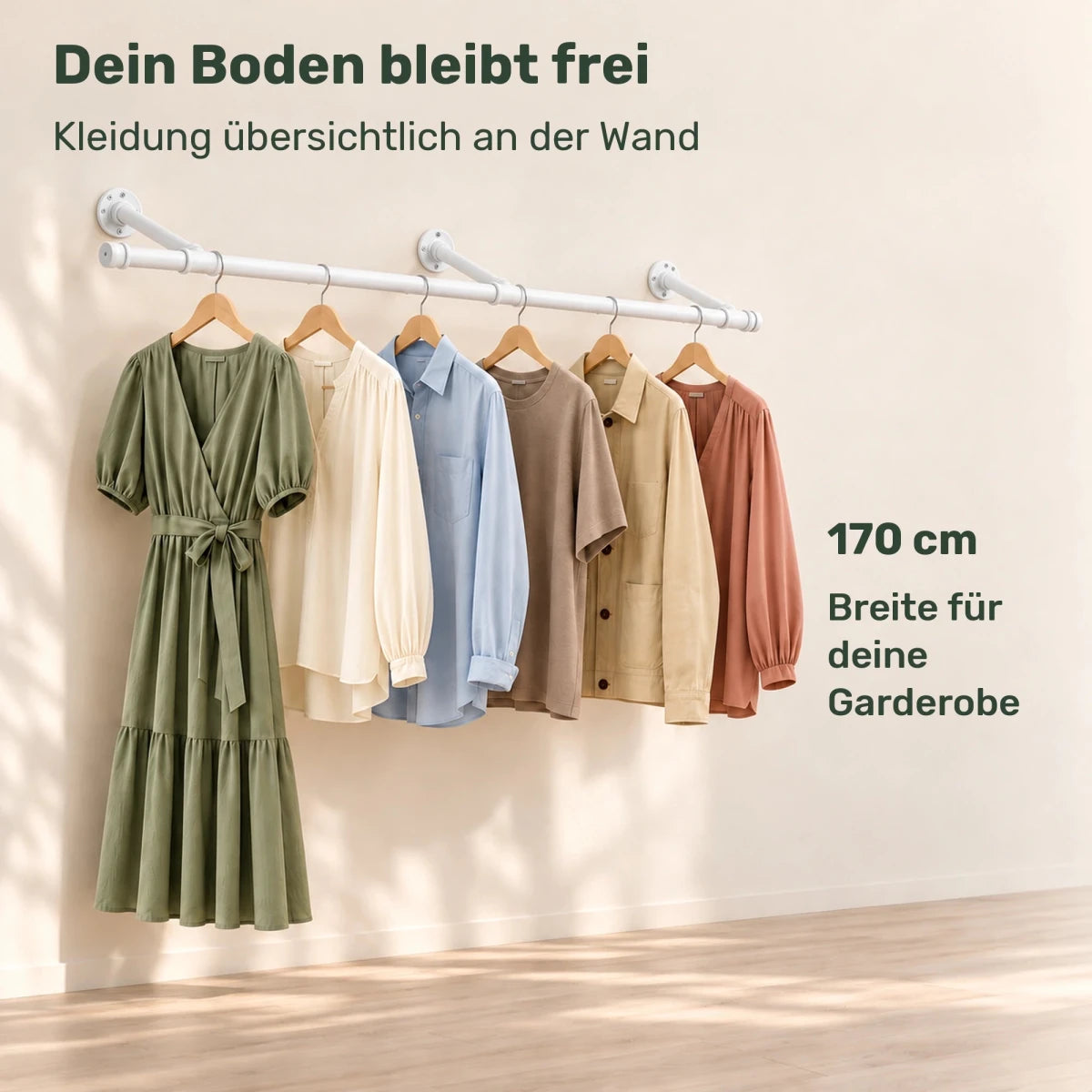 Kleiderstange für die Wand Sam – 170 cm, bis 68 kg - nestful