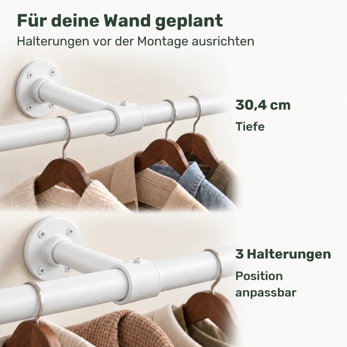 Kleiderstange für die Wand Sam – 170 cm, bis 68 kg - nestful