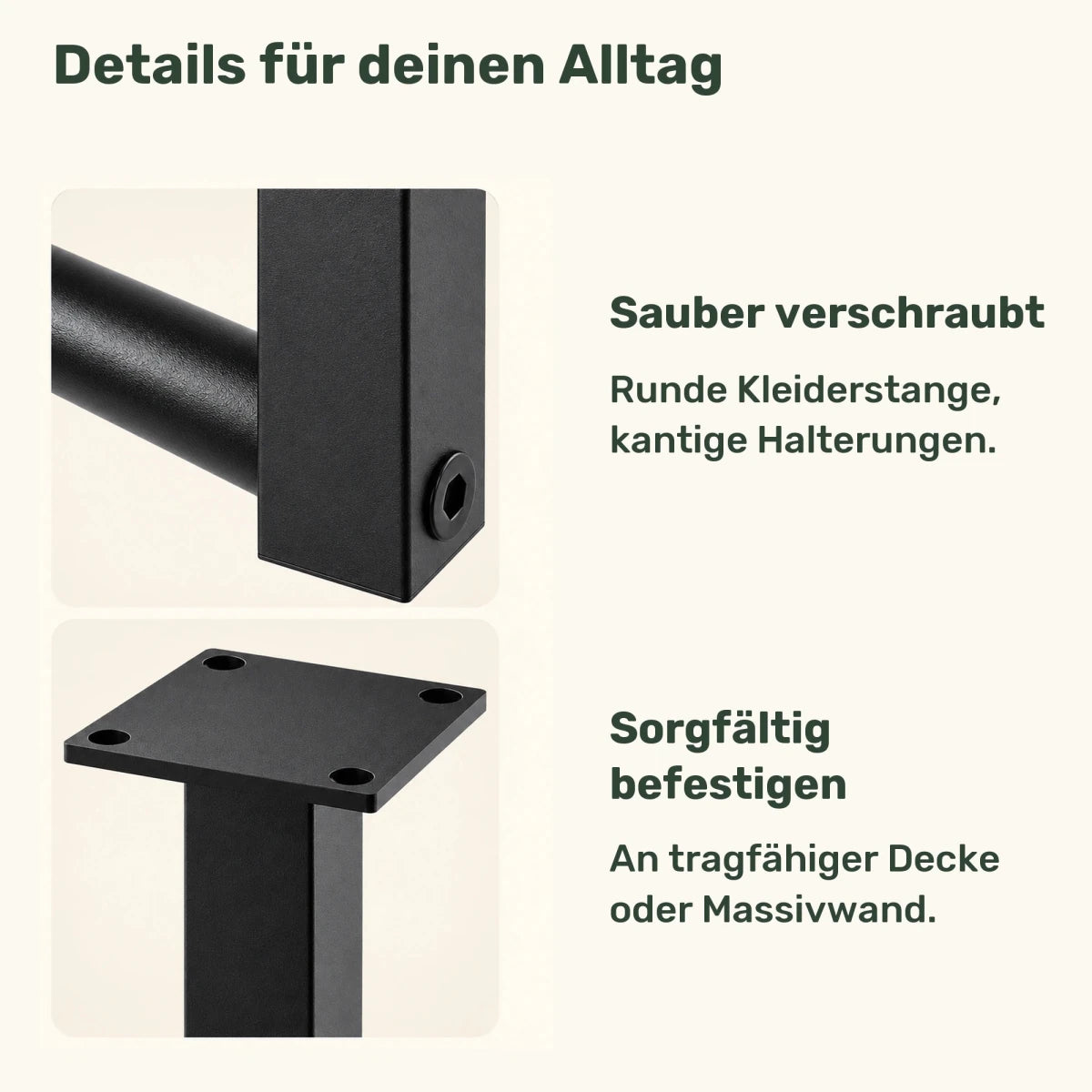 Kleiderstange für Wand- und Deckenmontage Fenton – aus Metall - nestful
