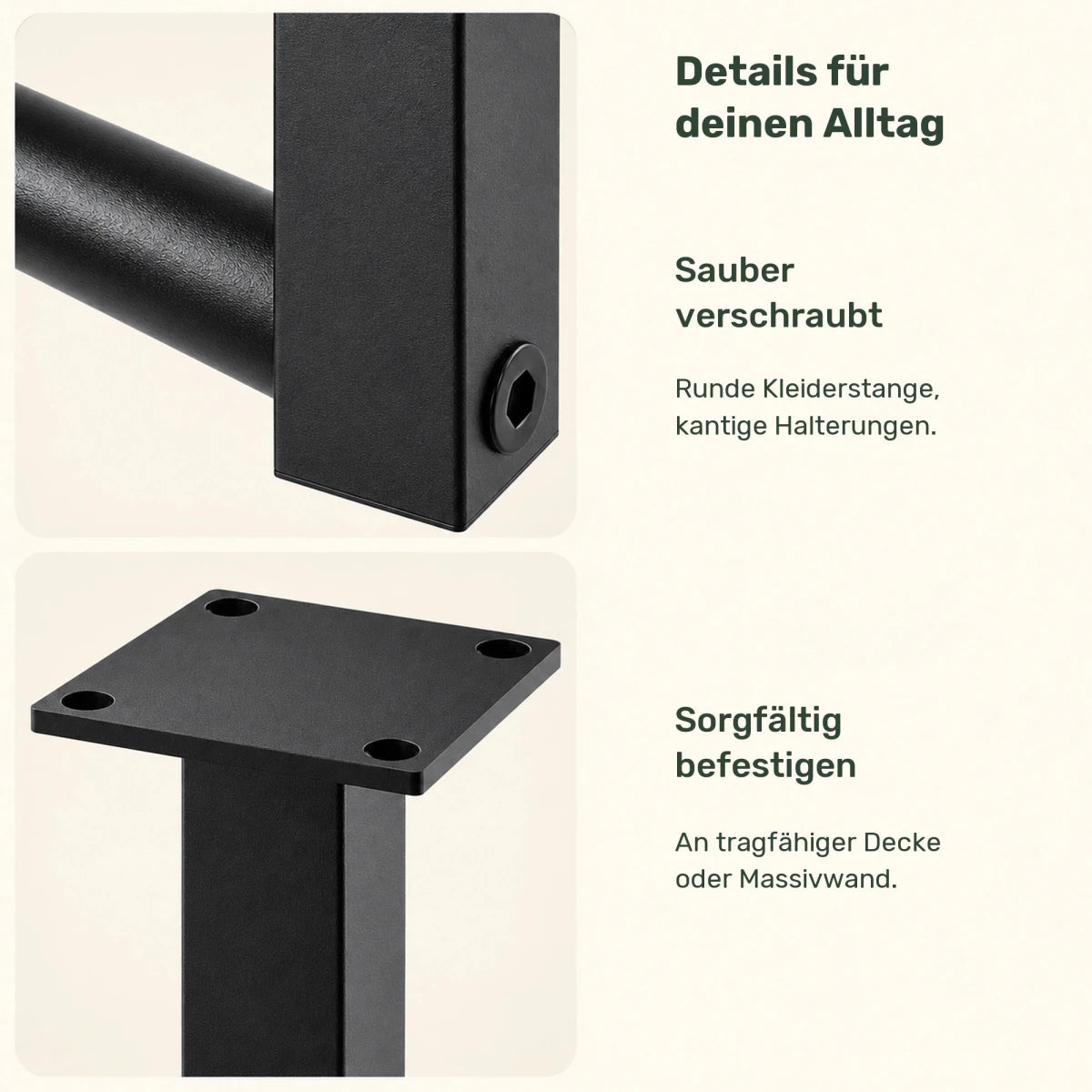 Kleiderstange für Wand- und Deckenmontage Fenton – aus Metall - nestful