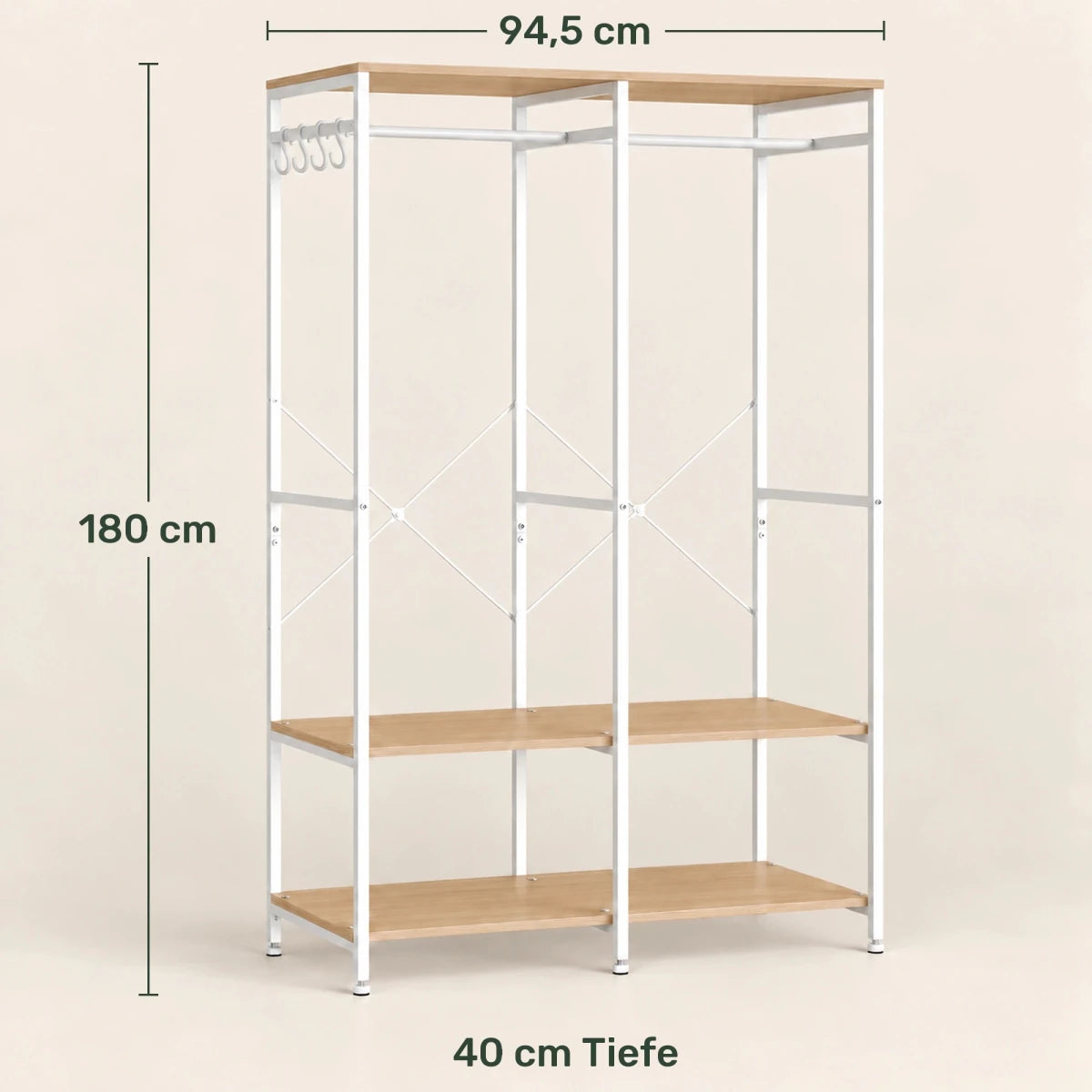 Kleidersystem mit Ablagen Rasmus – bis 194 kg, 2 Breiten - nestful