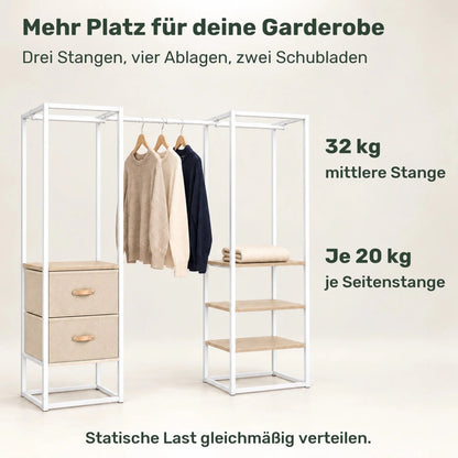 Kleidersystem mit Schubladen Arvid – 130 kg, ausziehbar 150–180 cm - nestful