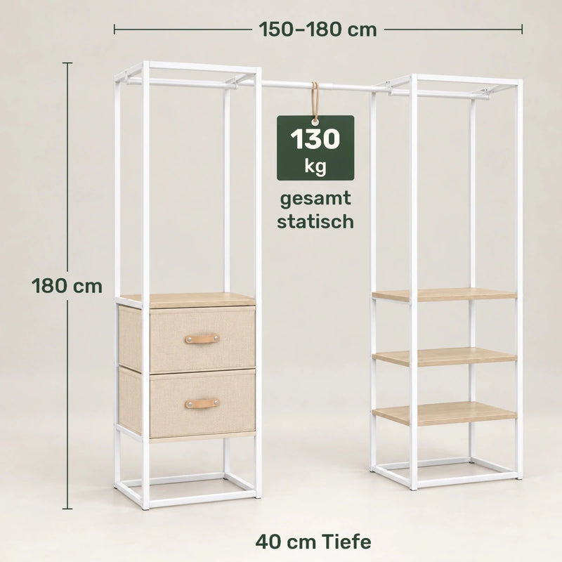 Kleidersystem mit Schubladen Arvid – 130 kg, ausziehbar 150–180 cm - nestful