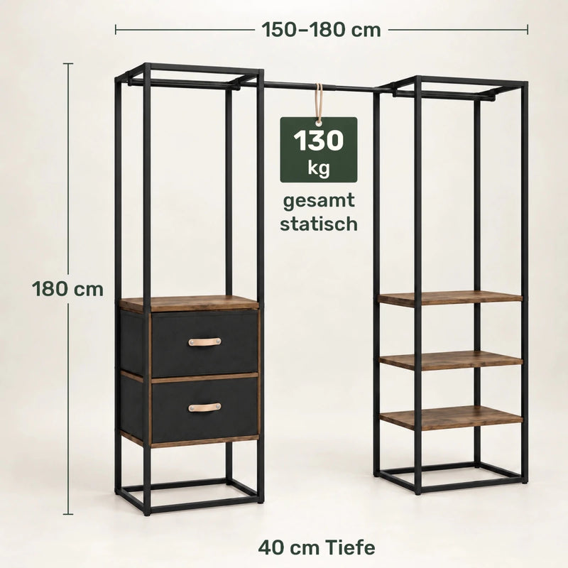 Kleidersystem mit Schubladen Arvid – 130 kg, ausziehbar 150–180 cm - nestful