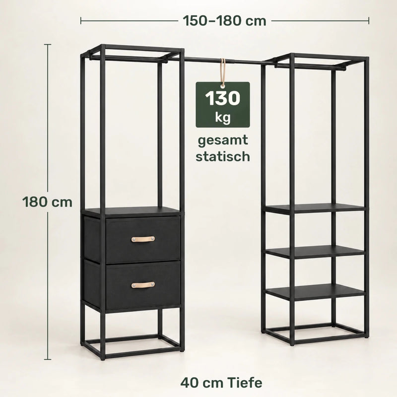 Kleidersystem mit Schubladen Arvid – 130 kg, ausziehbar 150–180 cm - nestful