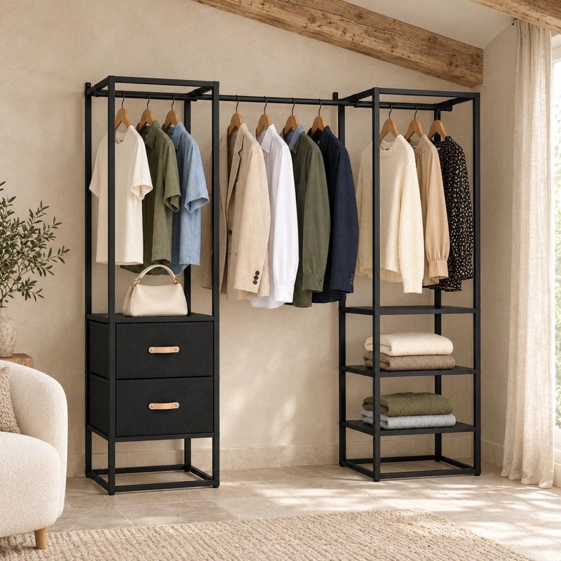Kleidersystem mit Schubladen Arvid – 130 kg, ausziehbar 150–180 cm - nestful