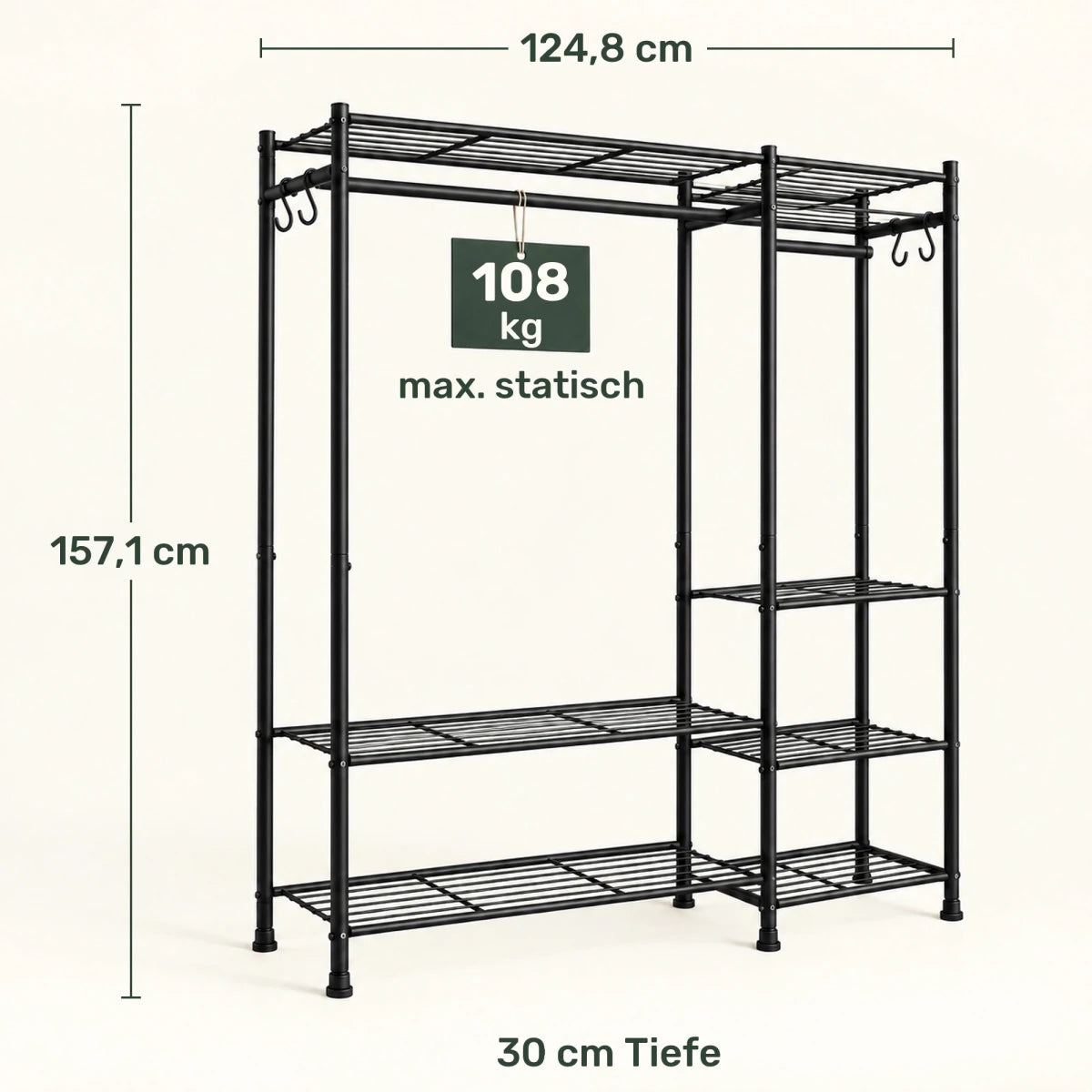 Kleidersystem mit Stangen und Ablagen Matteo – bis 178 kg - nestful