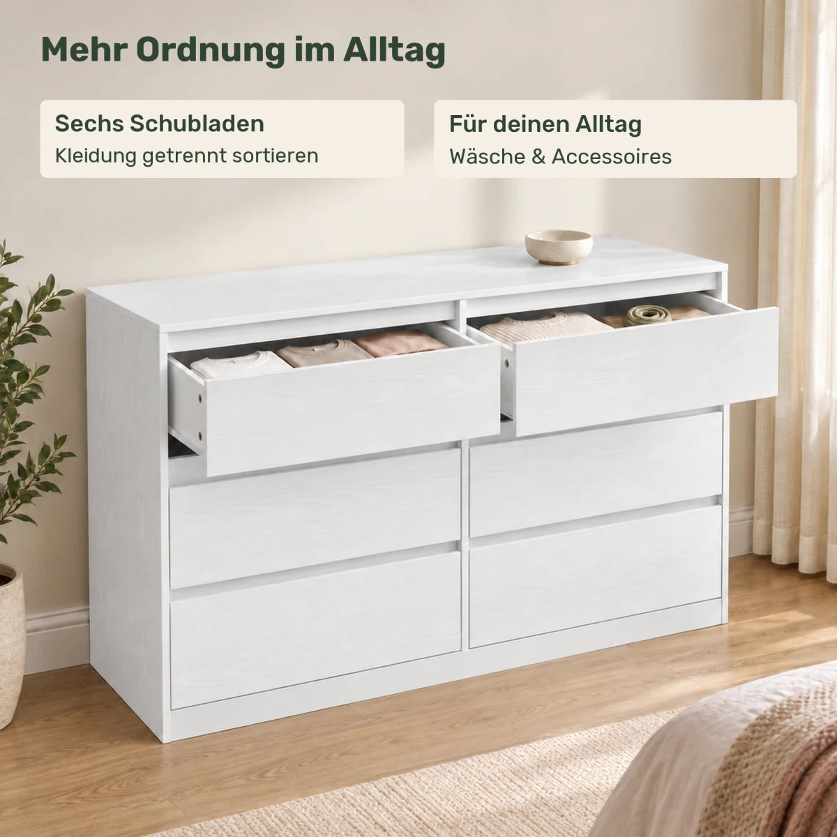 Kommode 119,4 cm – Levin – mit 6 Schubladen - nestful