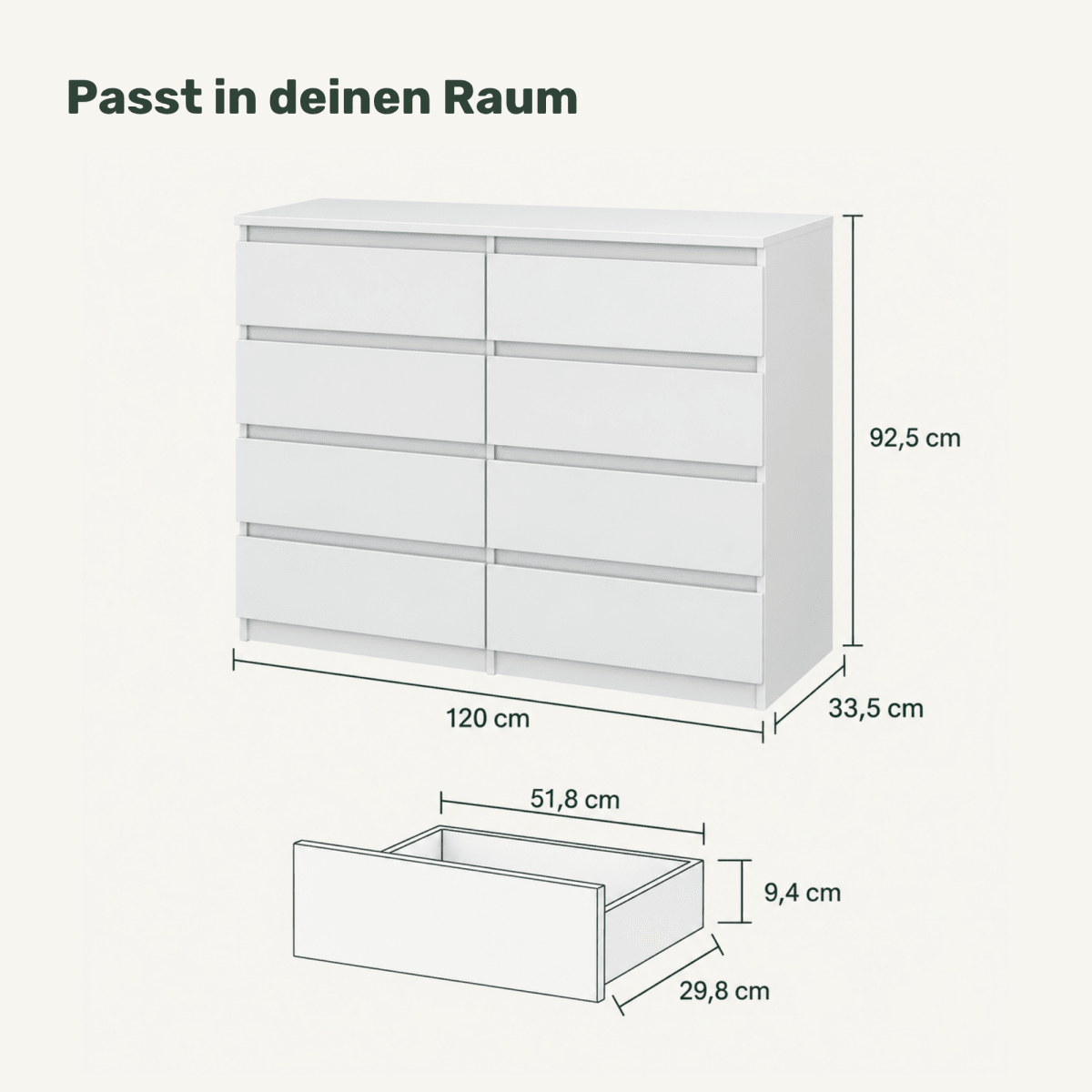 Kommode 120 cm – Gabriel – mit 8 Schubladen - nestful
