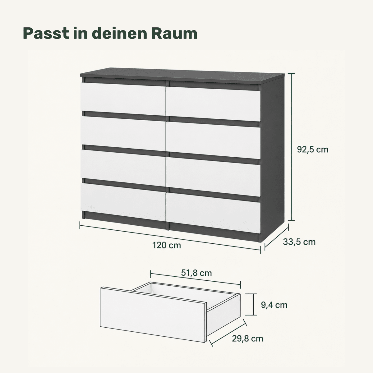 Kommode 120 cm – Gabriel – mit 8 Schubladen - nestful