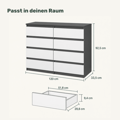 Kommode 120 cm – Gabriel – mit 8 Schubladen - nestful