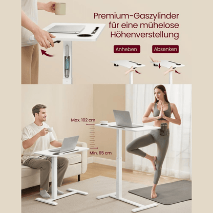 Mobiler höhenverstellbarer Schreibtisch – Lumo – mit Rollen & Getränkehaltern - nestful