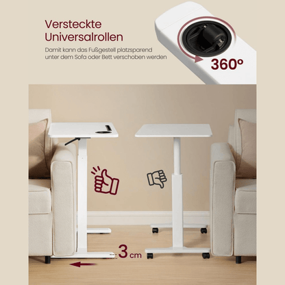 Mobiler höhenverstellbarer Schreibtisch – Lumo – mit Rollen & Getränkehaltern - nestful