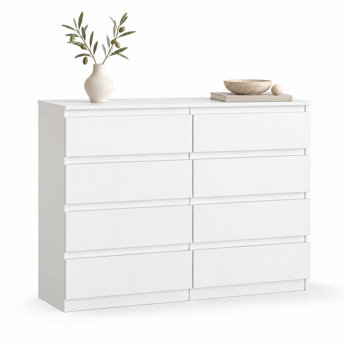 Kommode GABRIEL 120 cm, Weiß Matt / Weiß Matt – auf weißem Hintergrund