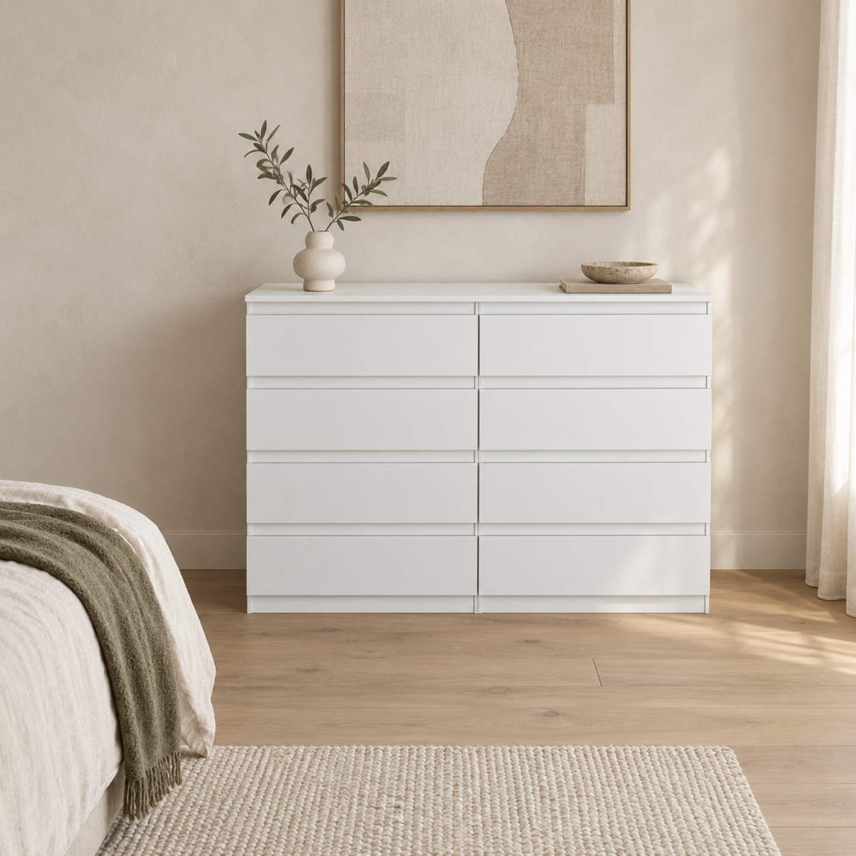 Kommode GABRIEL 120 cm, Weiß Matt / Weiß Matt – im Schlafzimmer