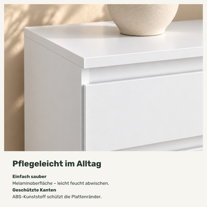 Kommode GABRIEL 120 cm, Weiß Matt / Weiß Matt – Oberfläche und Kanten im Detail