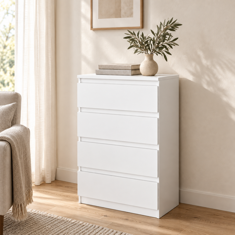 Kommode GABRIEL 60 cm, Korpus Weiß Matt, Front Weiß Matt – im Wohnraum