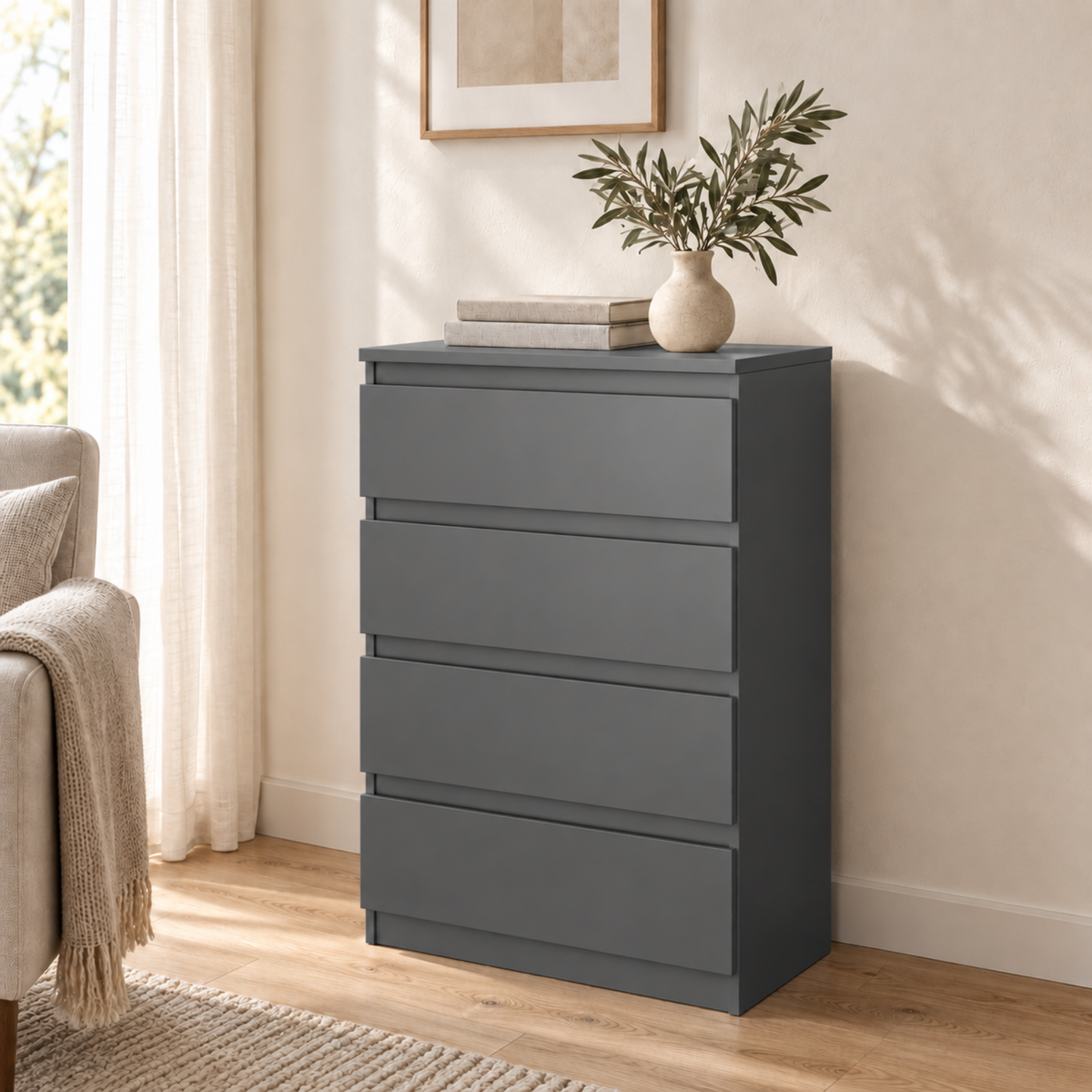 Kommode GABRIEL 60 cm, Korpus Anthrazit, Front Anthrazit – im Wohnraum