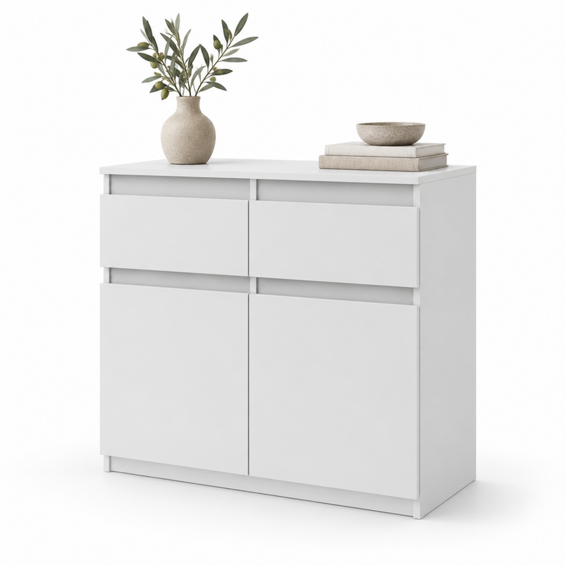 Sideboard NOAH 80 cm, Weiß Matt / Weiß Matt – auf weißem Hintergrund